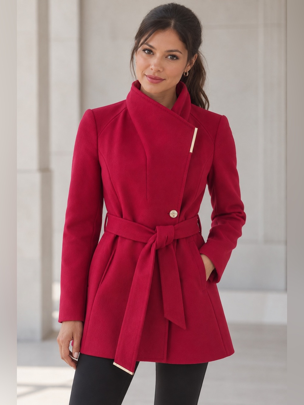 Ted Baker London Rosess Fuchsia Wool Cashmere Wrap Coat Size 2